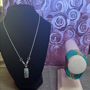 Turquoise and Silver Pendant Necklace